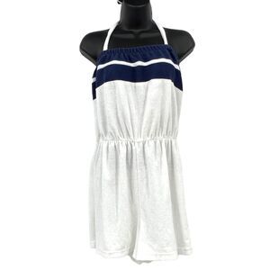 Vintage Womans White Navy Striped Terry Cloth Romper‎ Medium